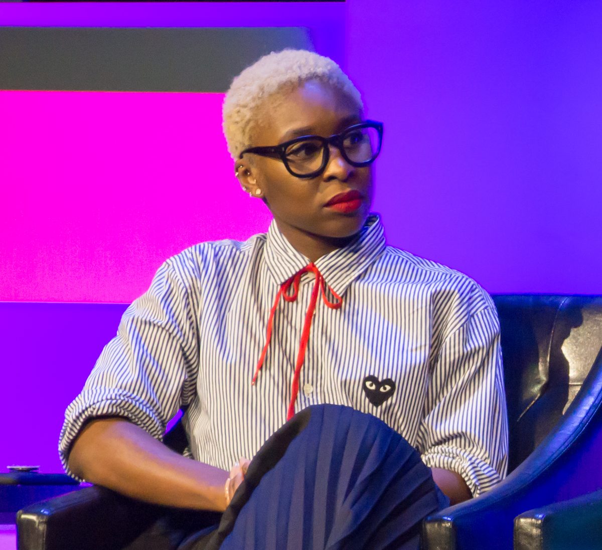 Cynthia Erivo at a 2018 Time's Up event in New York — file photo, not the 2026 BFI London Prada gown