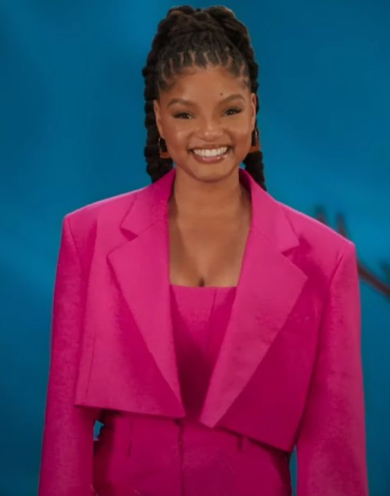 Halle Bailey in a pink suit, 2023 (file photo, not the 2026 NYFF gown)