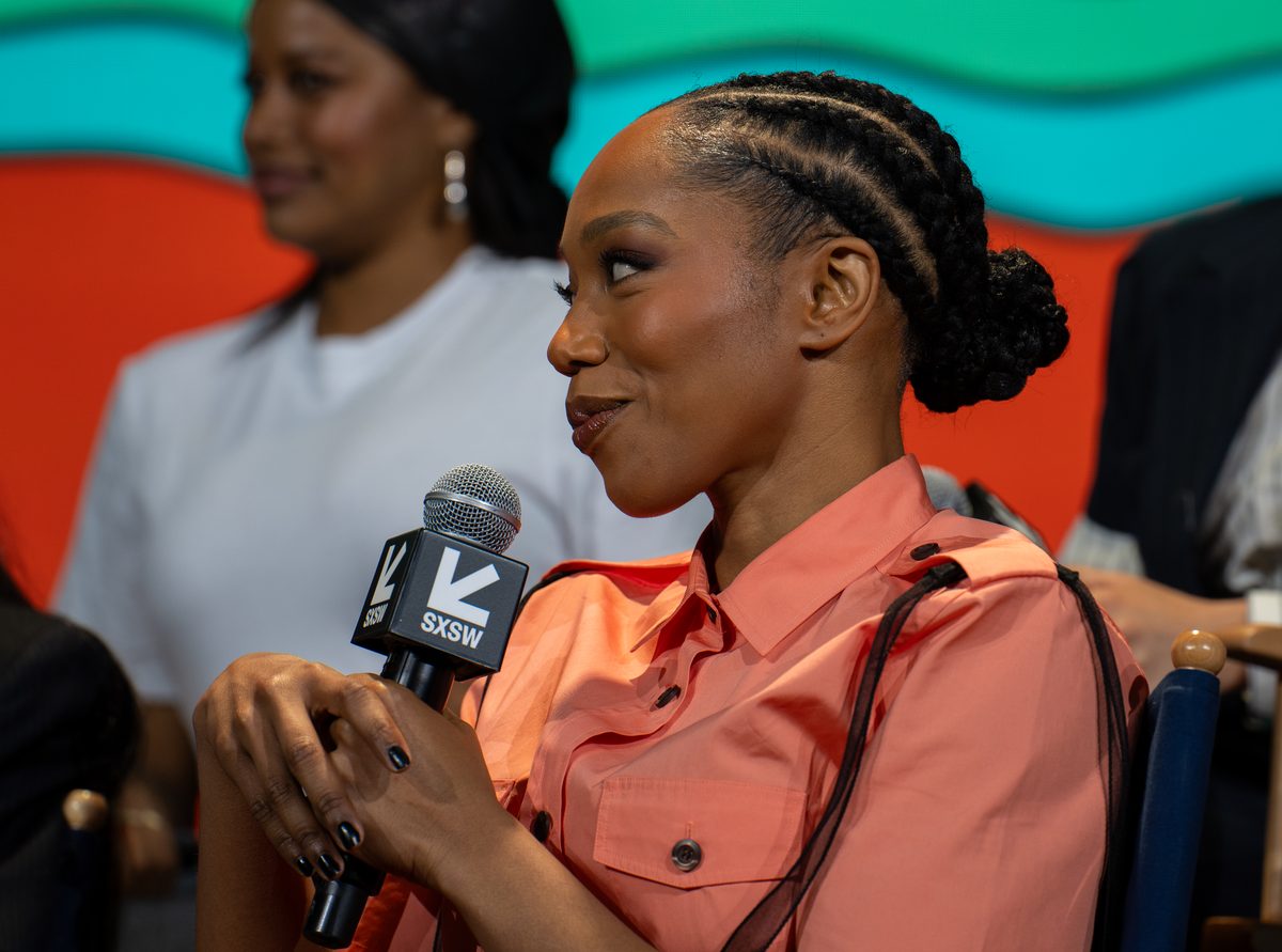 Naomi Ackie at a SXSW 2026 panel in Austin, Texas (file photo, not her 2026 Clayface London premiere Dilara Findikoglu dress)
