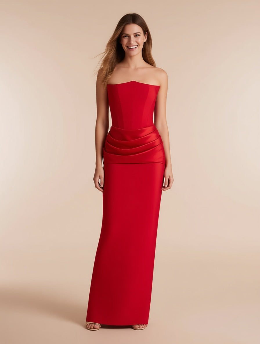 Genevieve Red Boned Corset Crepe Maxi Dress